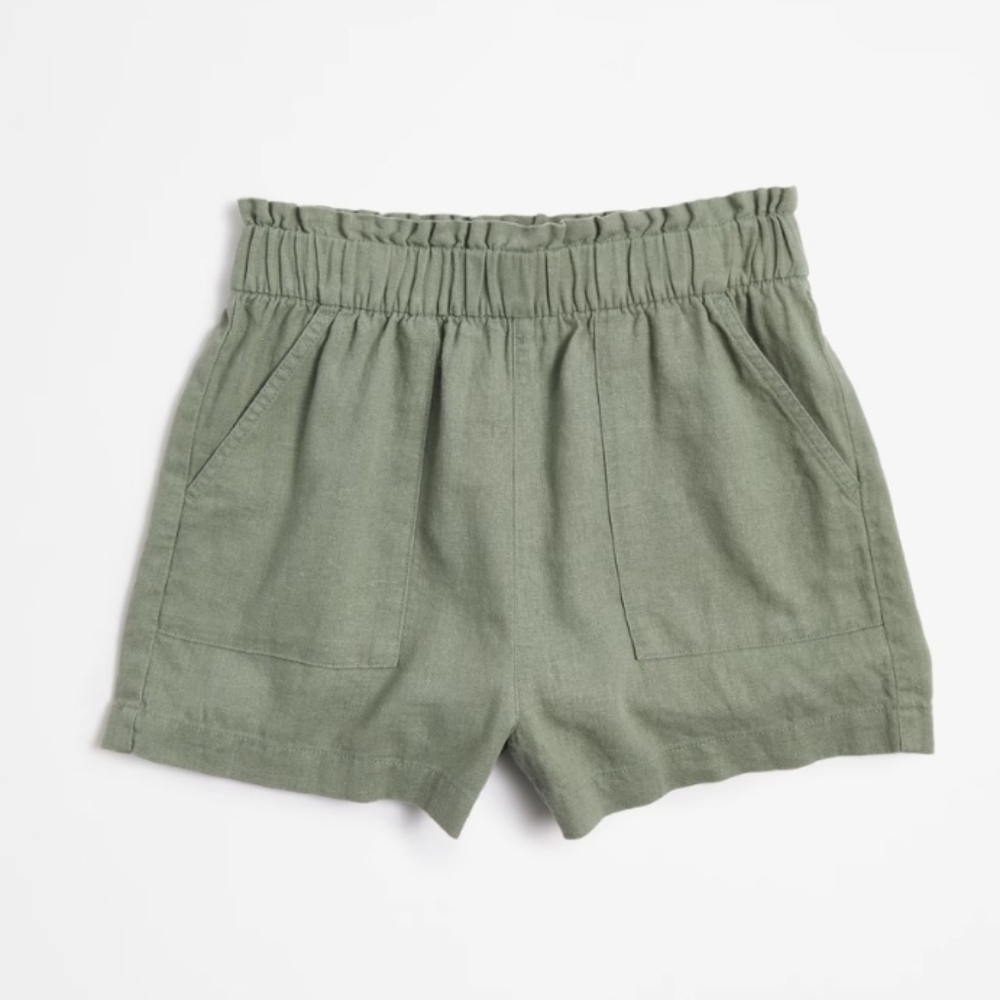 Aritzia Wilfred Highrise Linen Elastic Waist Shorts Khaki Taupe